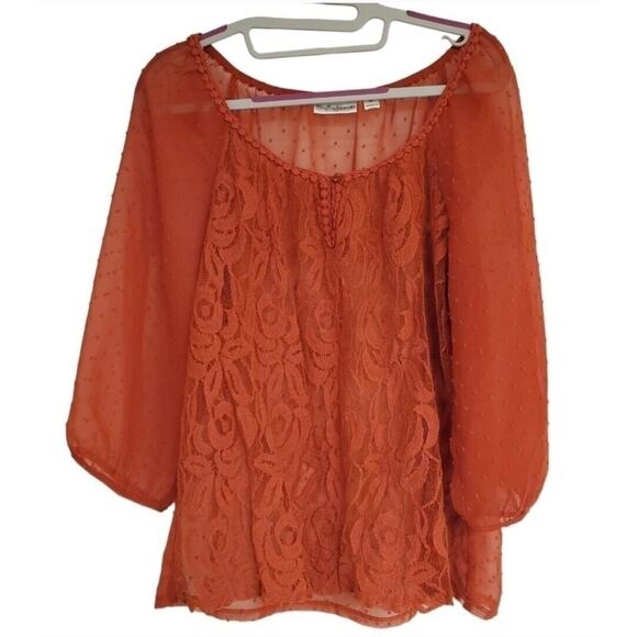 Women's JohnPaulRichard Lace & Swiss Dot Sheer Blouse | Size Medium - Picture 1 of 5